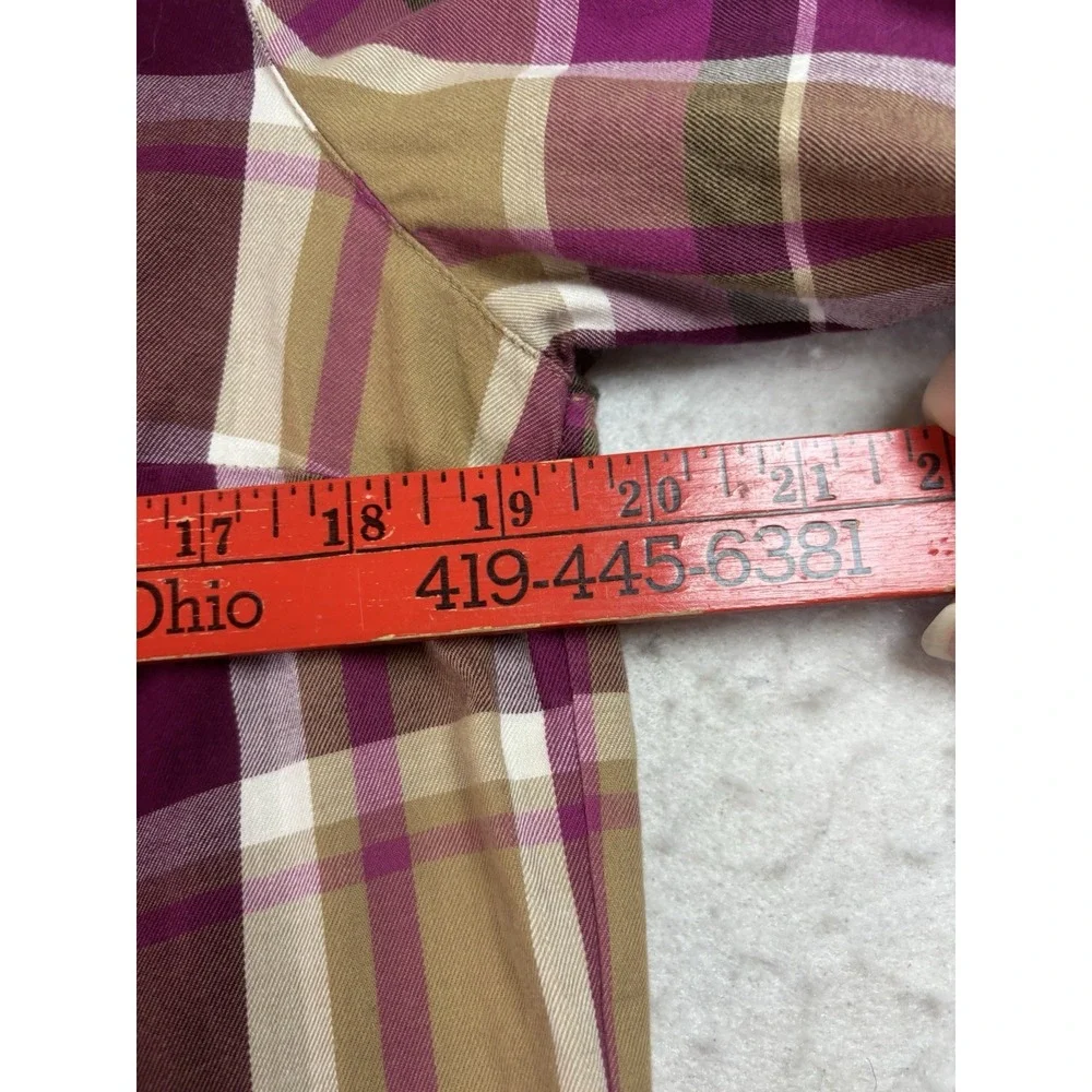 Jones New York Sport Button Front Women's M Magenta Plaid Flannel Shirt L/SL